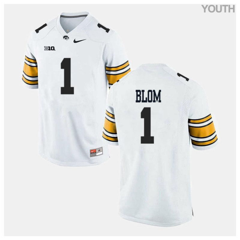 Youth Iowa Hawkeyes NCAA #1 Aaron Blom White Authentic Nike Alumni Stitched College Football Jersey UT34A87XE
